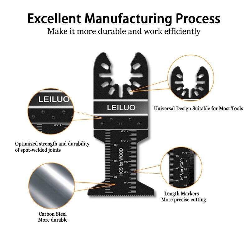 LEILUO 100 Pcs Multitool Blades Set for Wood Oscillating Saw Blades Universal Oscillating Tool Accessories with Storage Bag Compatible with DeWalt Makita Dremel and More - Image 5